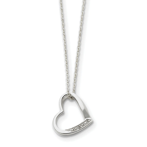 Sterling Silver Rhodium-plated Heart with Diamond Necklace QG2039 - shirin-diamonds