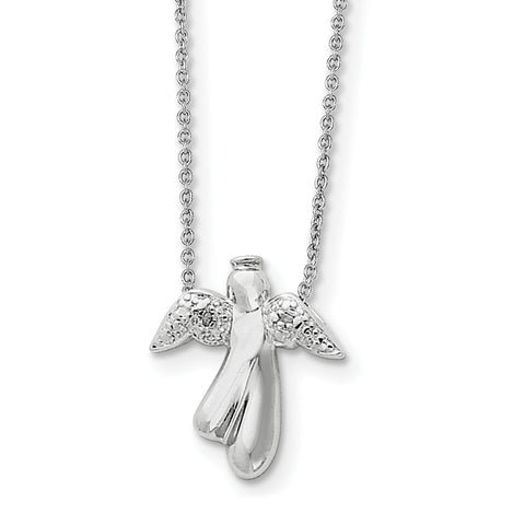 Sterling Silver Rhodium-plated Diamond Angel Necklace QG2054 - shirin-diamonds