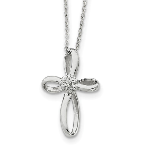 Sterling Silver Rhodium-plated Cross Diamond Necklace QG2058 - shirin-diamonds