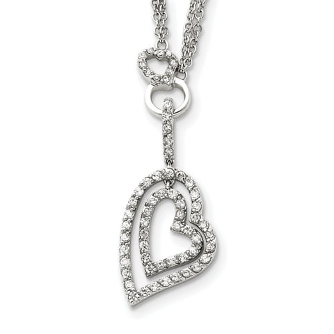 Sterling Silver Double Heart CZ Necklace QG2592 - shirin-diamonds
