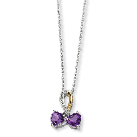 Sterling Silver & 14K Amethyst and Diamond Heart Necklace QG2709 - shirin-diamonds