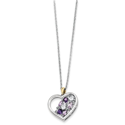 Sterling Silver & 14K Amethyst and Topaz and Diamond Necklace QG2712 - shirin-diamonds