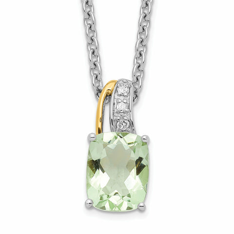Sterling Silver & 14K Green Quartz and Diamond Necklace QG2714