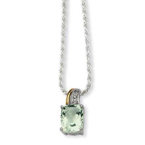 Sterling Silver & 14K Green Quartz and Diamond Necklace QG2714 - shirin-diamonds