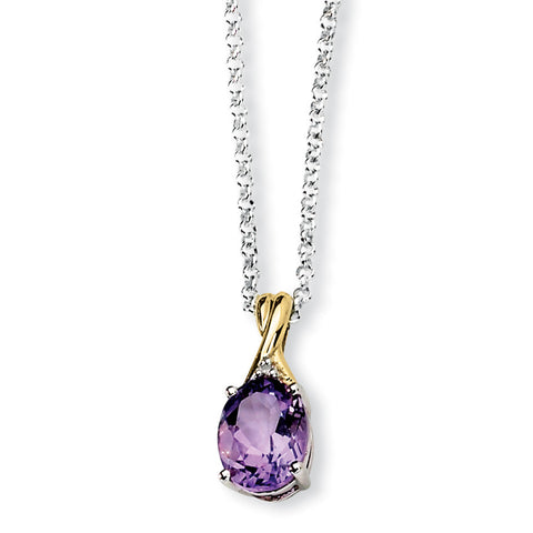Sterling Silver & 14K Amethyst & Diamond Necklace QG2718 - shirin-diamonds