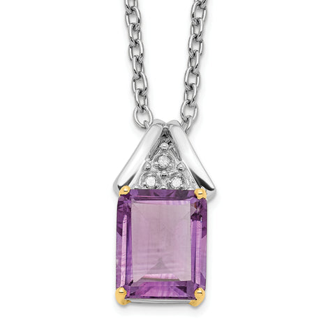 Sterling Silver & 14K Amethyst and Diamond Necklace QG2721