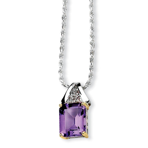 Sterling Silver & 14K Amethyst and Diamond Necklace QG2721 - shirin-diamonds