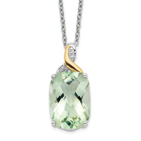 Sterling Silver & 14K Green Quartz & Diamond Necklace QG2730
