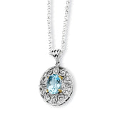 Sterling Silver & 14K Sky Blue Topaz & Diamond Necklace QG2735 - shirin-diamonds