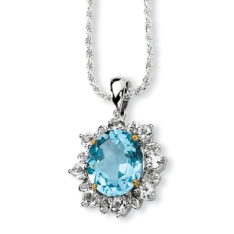 Sterling Silver & 14K Sky Blue & White Topaz Necklace QG2736 - shirin-diamonds