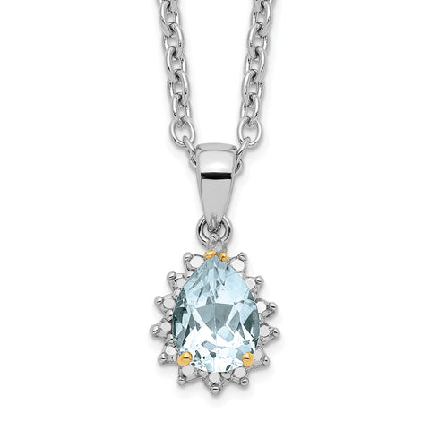 Sterling Silver & 14K Sky Blue Topaz & Diamond Necklace QG2737