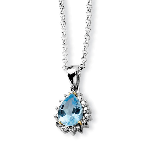 Sterling Silver & 14K Sky Blue Topaz & Diamond Necklace QG2737 - shirin-diamonds