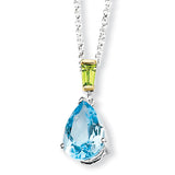 Sterling Silver & 14K Sky Blue Topaz and Peridot Necklace QG2738 - shirin-diamonds