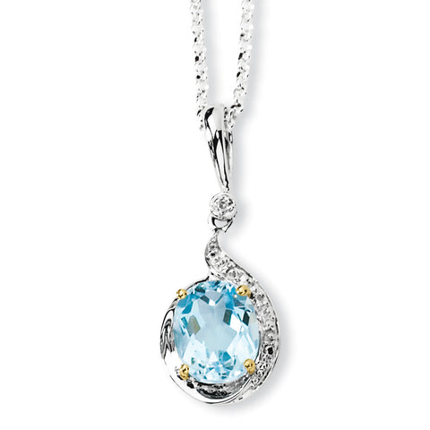 Sterling Silver & 14K Sky Blue Topaz Diamond Necklace QG2739 - shirin-diamonds