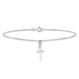 925 Sterling Silver 1mm Solid Polished Cross on Box Chain Anklet