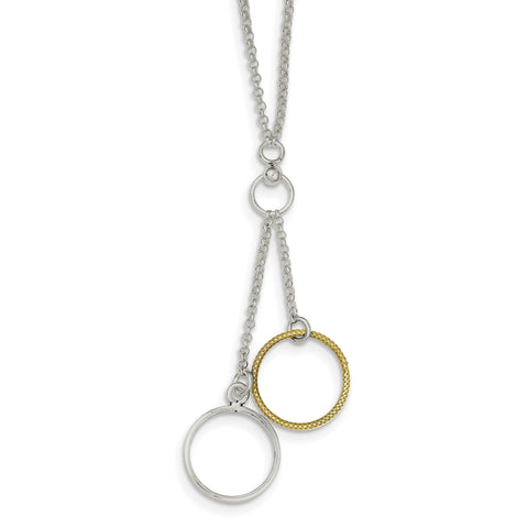Sterling Silver & Vermeil Polished Fancy Circle Drop Necklace QG2872 - shirin-diamonds