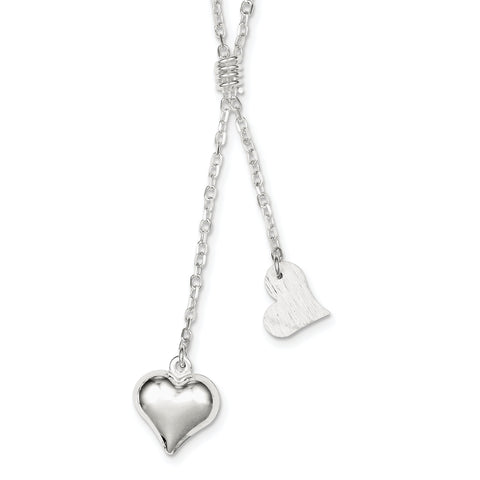 Sterling Silver Polished & Textured Puffed Heart Fancy Drop Necklace QG2881 - shirin-diamonds