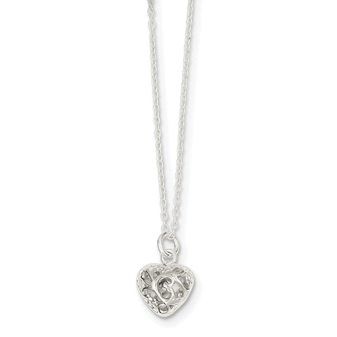 Sterling Silver Polished Puffed Heart Necklace QG2896 - shirin-diamonds