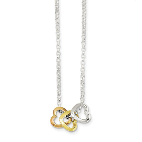 Sterling Silver & Vermeil Polished Fancy Heart Necklace QG2897 - shirin-diamonds