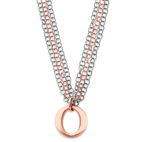 Sterling Silver & Rose Vermeil Multi-Strand w/Circles Necklace QG2976 - shirin-diamonds