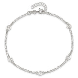 925 Sterling Silver 2mm Polished Swirl Disc Chain Anklet with 1in Extender Length