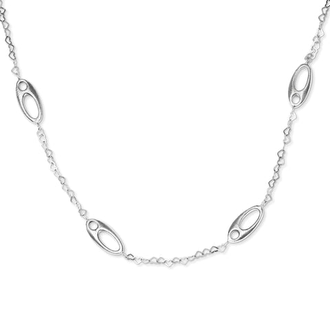 Sterling Silver Brushed Ovals and Heart Link Necklace QG3412 - shirin-diamonds