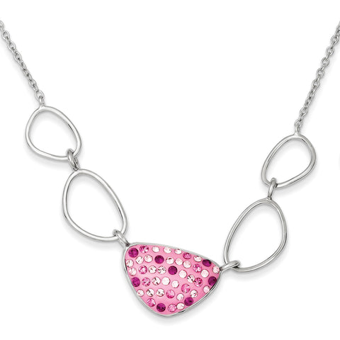 Sterling Silver Pink Preciosa Crystal Triangle Necklace QG3451 - shirin-diamonds