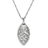 Sterling Silver Rhodium Plated Flower & Leaves w/ 2in ext. Necklace QG3460 - shirin-diamonds