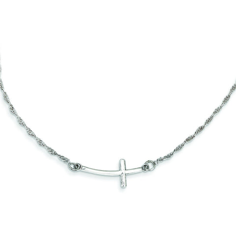 Sterling Silver Small Sideways Curved Cross Necklace QG3462 - shirin-diamonds