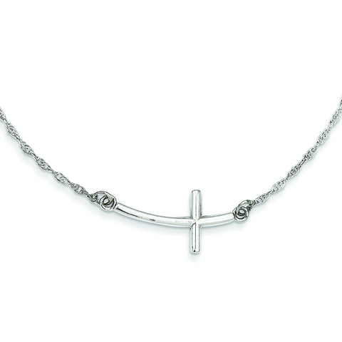 Sterling Silver Large Sideways Curved Cross Necklace QG3464 - shirin-diamonds