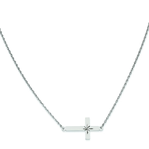 Sterling Silver Large D/C Sideways Cross Necklace QG3467 - shirin-diamonds