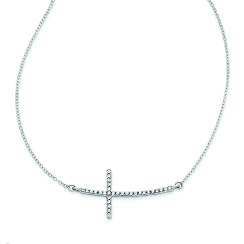 Sterling Silver with CZ Sideways Cross w/ 2 IN EXT Necklace QG3473 - shirin-diamonds