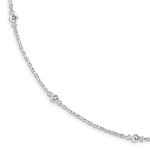 Sterling Silver Polished CZ Necklace QG3642 - shirin-diamonds