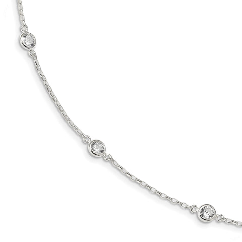 Sterling Silver Polished CZ Necklace QG3655 - shirin-diamonds
