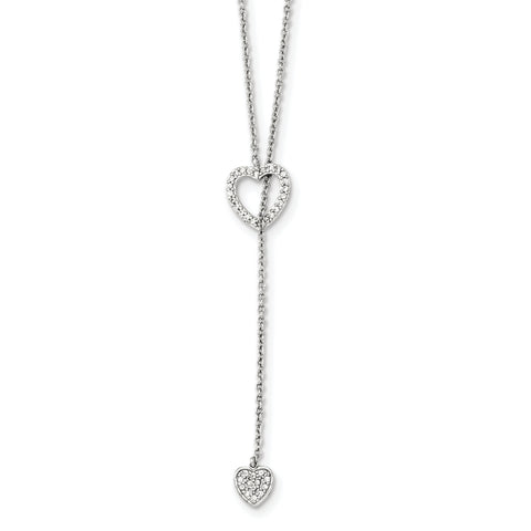 Sterling Silver Polished Adjustable Heart with CZ Necklace QG3669 - shirin-diamonds