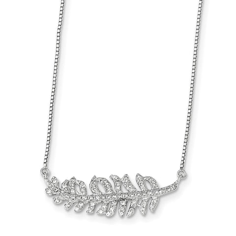 Sterling Silver Rhodium-plated w/CZ Leaf Necklace QG3700 - shirin-diamonds