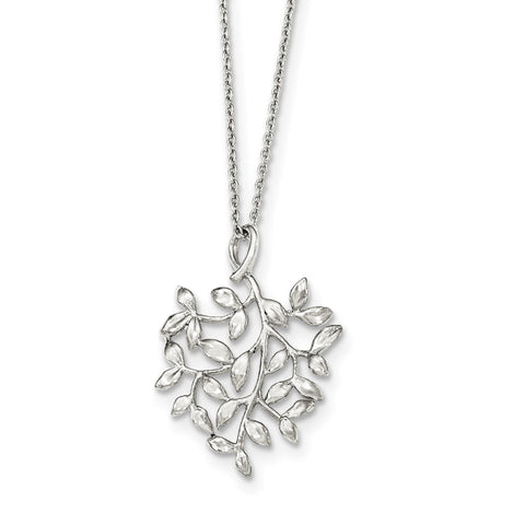 Sterling Silver Polished Leaf Necklace QG3706 - shirin-diamonds
