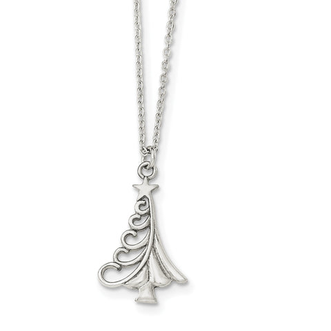 Sterling Silver Polished Christmas Tree Necklace QG3709 - shirin-diamonds
