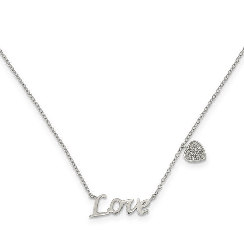 Sterling Silver Polished LOVE with CZ Heart Necklace QG3726 - shirin-diamonds