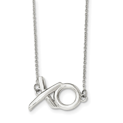 Sterling Silver Polished 'XO' w/2in. Ext. Necklace QG3728 - shirin-diamonds