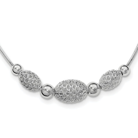 Sterling Silver Rhodium-plated Large Filigree Beads Fancy Chain Necklace QG3749 - shirin-diamonds