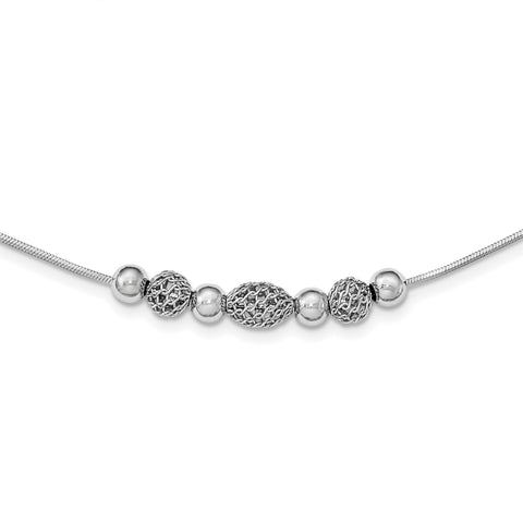 Sterling Silver Rhodium-plated Polished & Textured Beaded Chain Necklace QG3768 - shirin-diamonds
