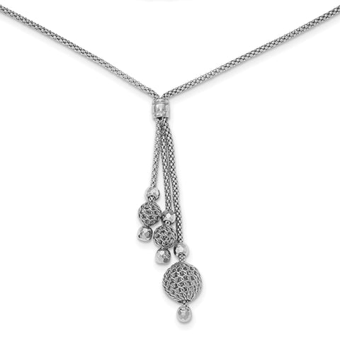 Sterling Silver Rhodium-plated Beaded Necklace QG3795 - shirin-diamonds
