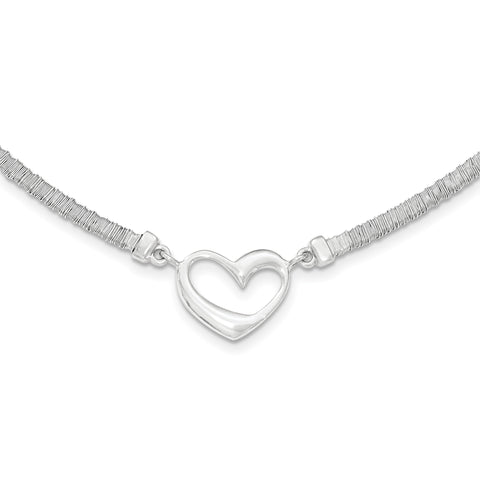Sterling Silver Polished Textured Heart Necklace with 1in Extender QG3824 - shirin-diamonds