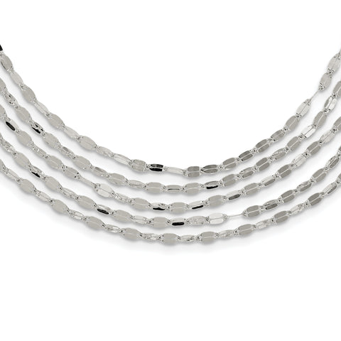 Sterling Silver 5 Strand Fancy Flat Link Necklace QG3870 - shirin-diamonds