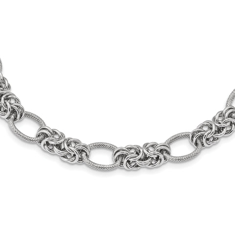 Sterling Silver Polished & Textured Rhodium-plated Necklace QG3893 - shirin-diamonds