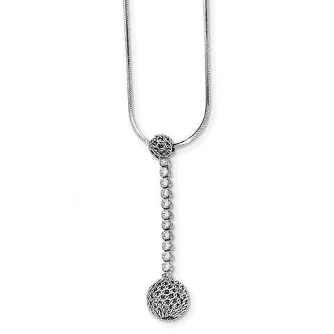 Sterling Silver Rhodium-plated Polished CZ Dangle Necklace QG3902 - shirin-diamonds