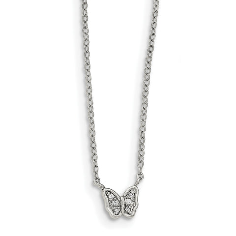 Sterling Silver Polished CZ Butterfly Necklace QG3911 - shirin-diamonds
