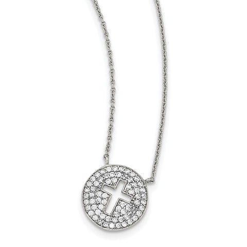 Sterling Silver Polished CZ Cross Necklace QG3913 - shirin-diamonds
