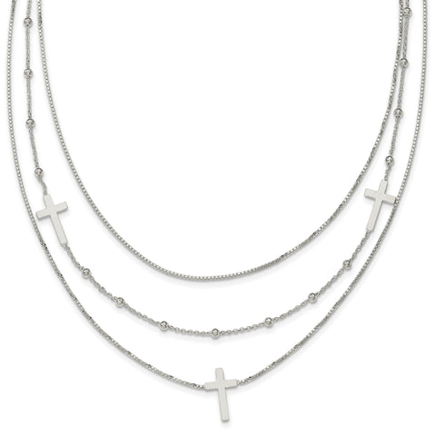 Sterling Silver Polished Multistrand Sideways Cross 18in Necklace QG3914 - shirin-diamonds